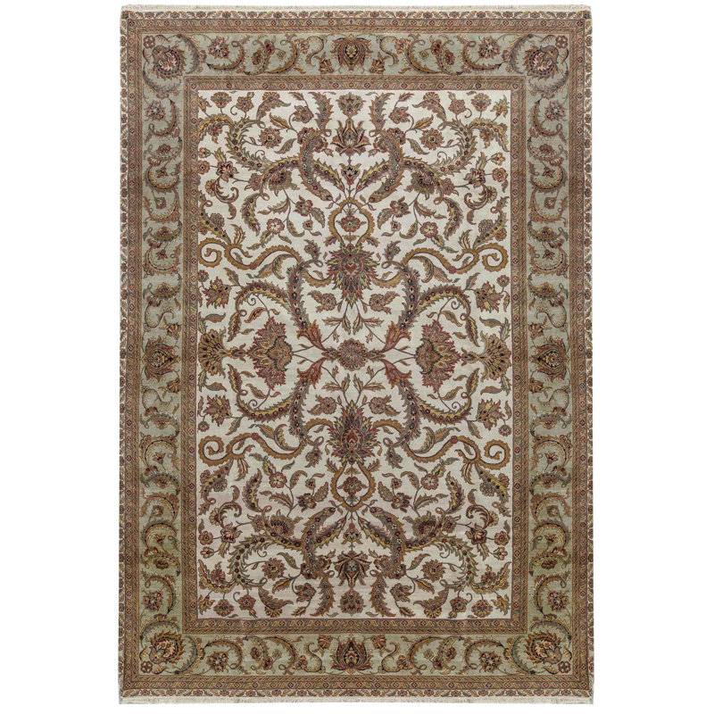 Tapis ivoire et blanc noué à la main de haute qualité Trinity