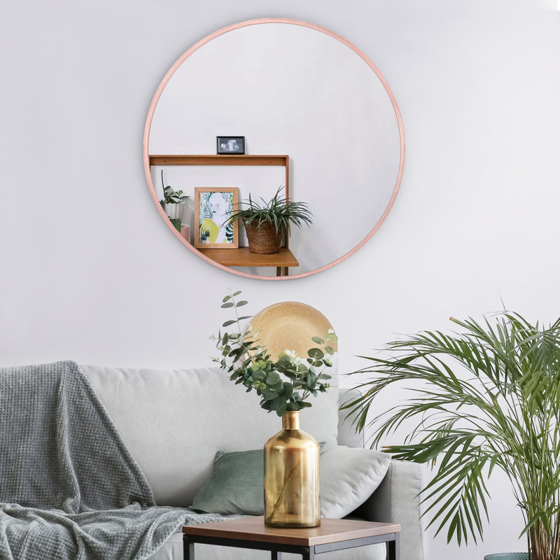 Modern Round Framed Wall Mounted Mirror, 36" x 36", Rose Gold