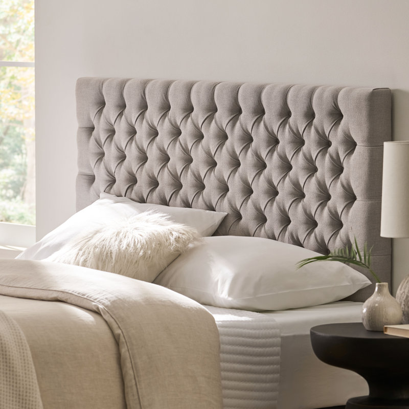 Tête de lit tapissier à panneau grand Dannett, Light Grey Fabric