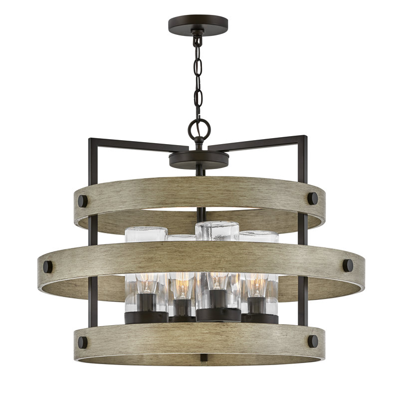 Riverwood 28" Four-Light Wood-Tone Outdoor Chandelier