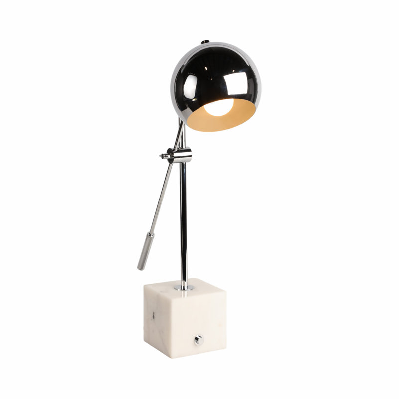 24" Hollylynn Marble Table Lamp, White/Silver