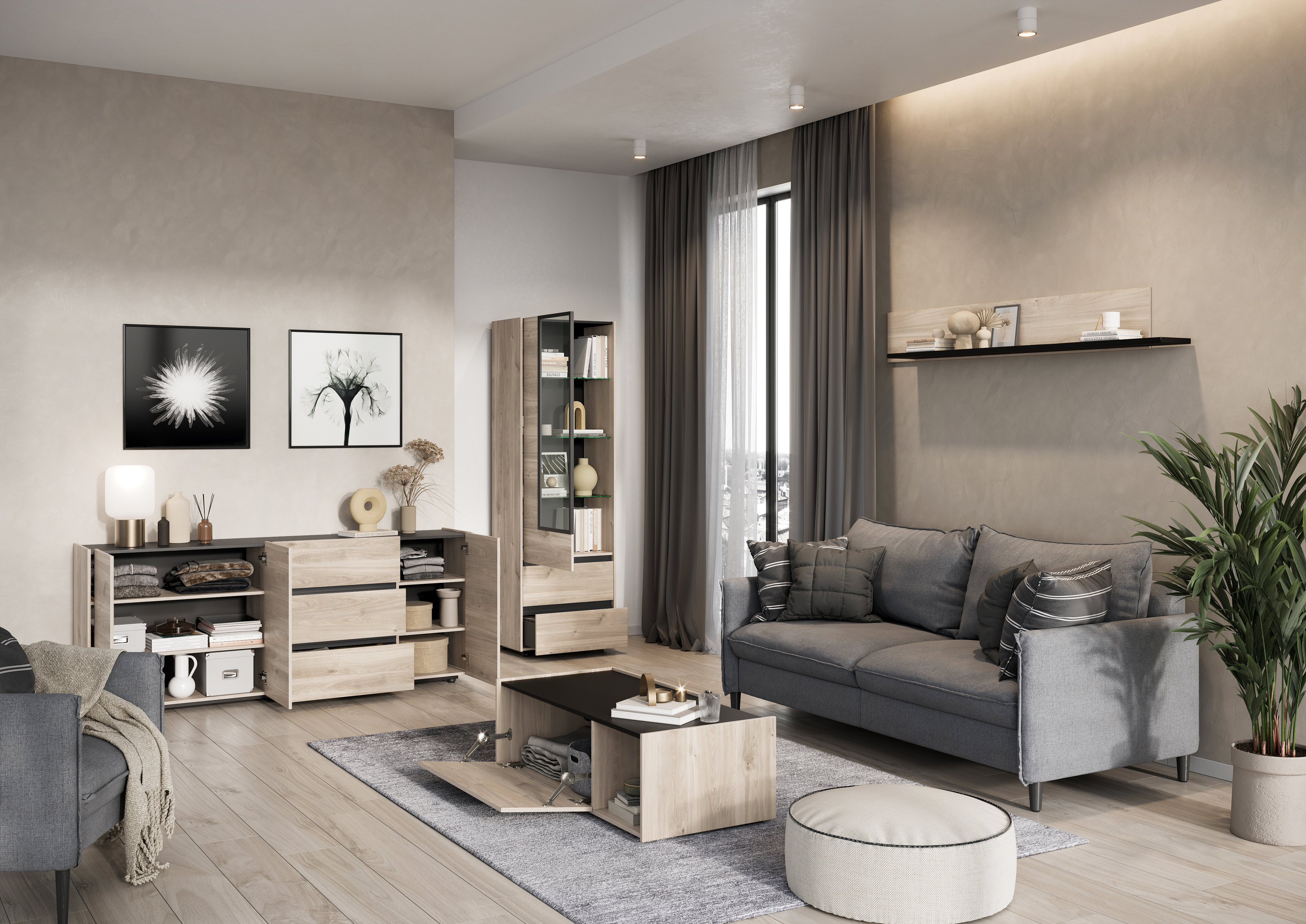 Latitude Run Floor Shelf Coffee Table with Storage | Wayfair.co.uk