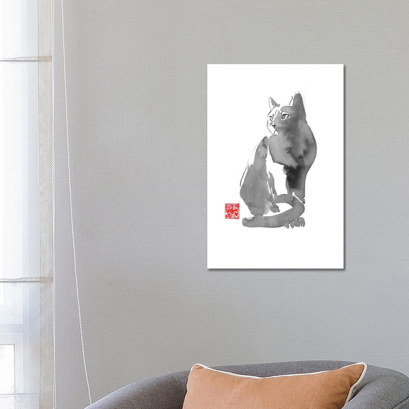 Grey Cat by Péchane - Painting on Canvas, 66.04 cm H x 45.72 cm W x 1.91 cm D, Wrapped Canvas