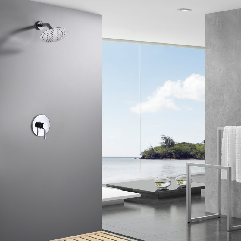 Chrome Wall Mounted Rain Shower Faucet Set with Single Handle
