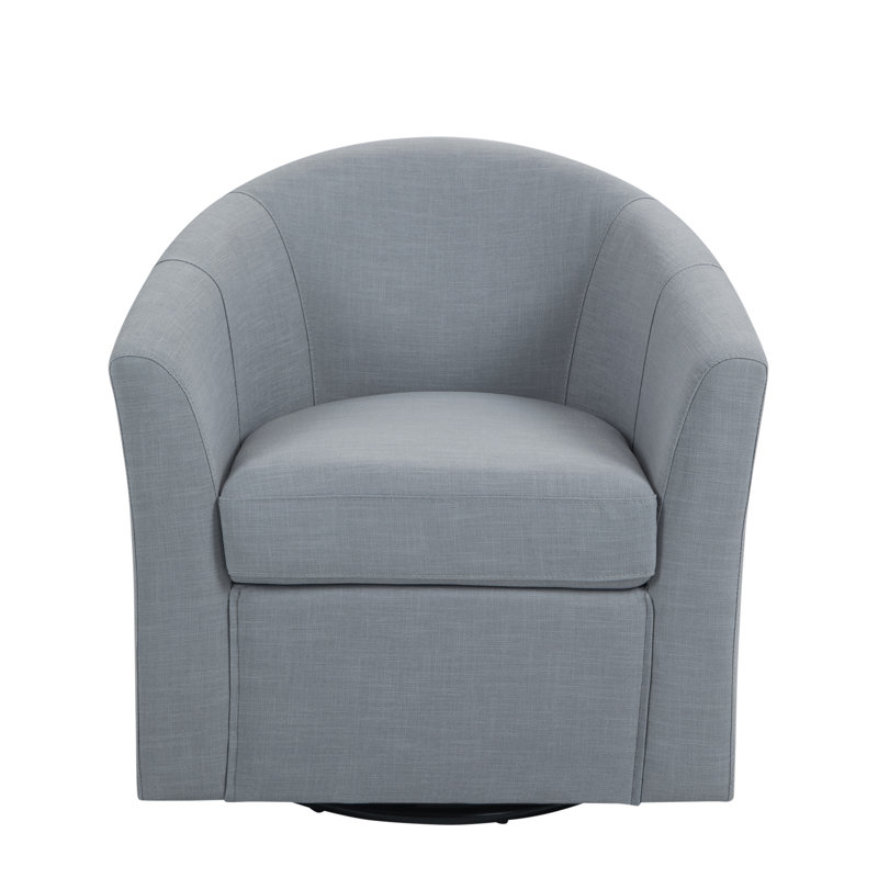 Fauteuil demi-tonneau pivotant rembourré Aunna, Mélange de lin gris clair