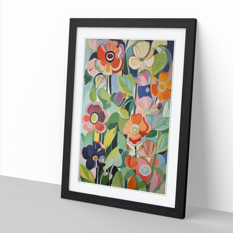 Floral Flowers Retro Vol.7 Framed Print, 34cm H x 25cm W x 2cm D, Walnut