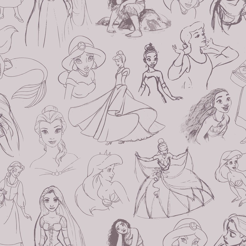 Papier peint prune Disney Sketches, Purple