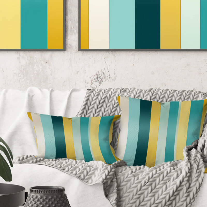 Vert et jaune à rayures - Harmony - Récif corallien abstrait multicolore azur - Coussin décoratif