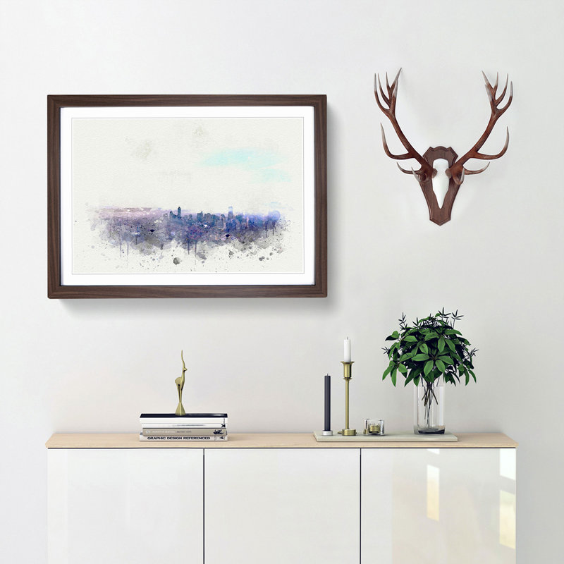 Manila Skyline in the Philippines in Abstract - Framed Print, 40cm H x 60cm W x 2cm D, Walnut