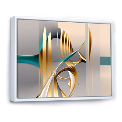 Minimal Gold Abstraction On Turquoise Horizon I - Fractals Wall Art