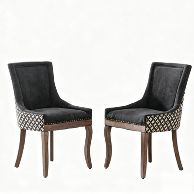 Dining Chairs Set of 2, Mid Century Modern Dining Room Chairs, Wooden upholstered Fabric Chairs Bronze Nail Head Decoration for Dining Room Living Room Kitchen Bedroom Office