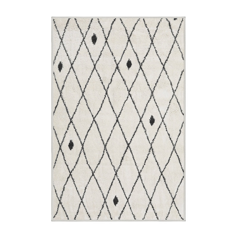 Tapis beige/noir traditionnel, Rond 4 pi