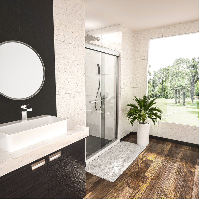 Shower Door 48" W Semi-Frameless Bypass Sliding Shower Enclosure, Chrome