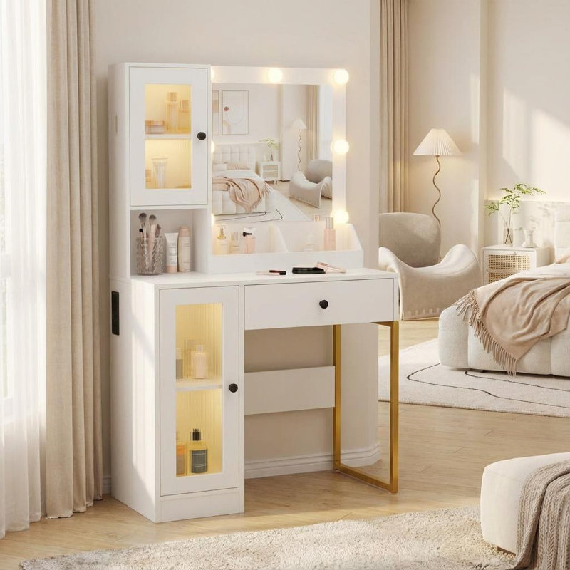 Dressing Table with Mirror, White