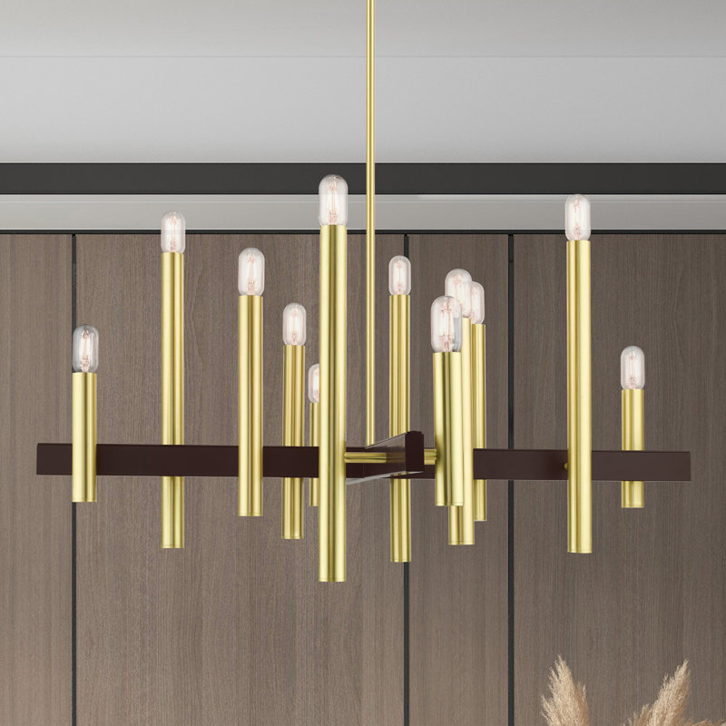Lustre cylindrique moderne à 12 lumières Kaenel, Laiton satiné