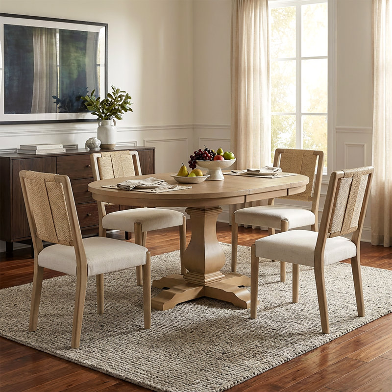 Ensemble de salle à manger extensible 5 pièces Elara, Beige / frêne clair, Frêne clair
