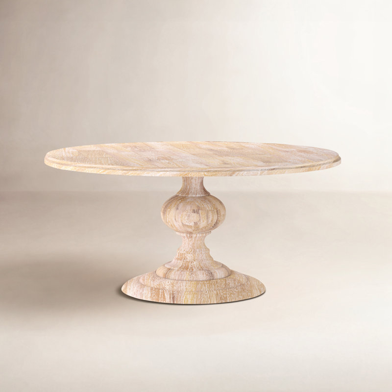 Tanisha Mango Solid Wood Pedestal Dining Table, Whitewash, 60" W x 60" L