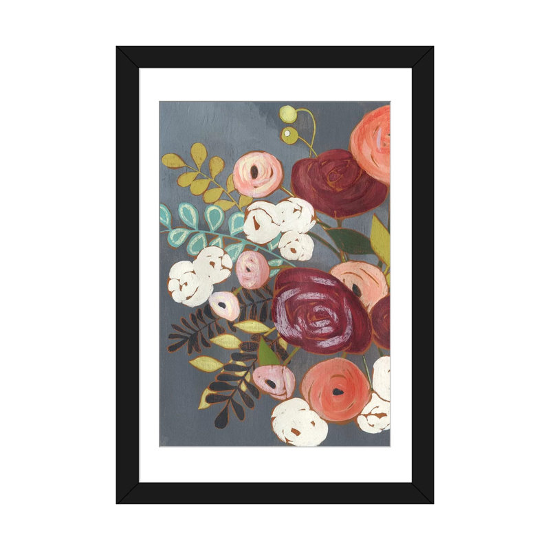 « wistful bouquet ii », reproduction sur toile, Papier d'art encadré noir, H 32 po x l 24 po x P 1 po, Blanc
