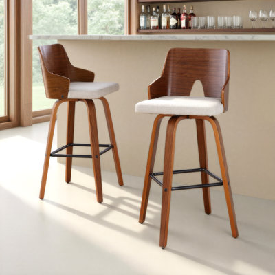 Tabourets de bar à hauteur fixe de 76 cm (30 po) avec pieds en bois courbé et repose-pieds carré