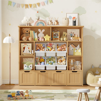 49.4" W Kids Bookcase with 4 Removable Drawers, Cube Organizer