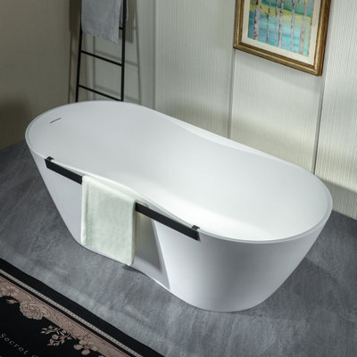 Baignoire autoportante contemporaine en résine de couleur unie L 71 po x l 31-1 / 2 po blanc mat