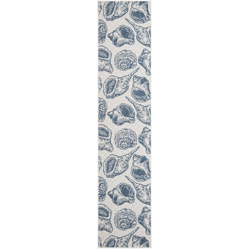 Tapis contemporain de couleur ivoire et bleu marine Avelynn, Tapis de couloir 2 pi 7 po x 12 pi