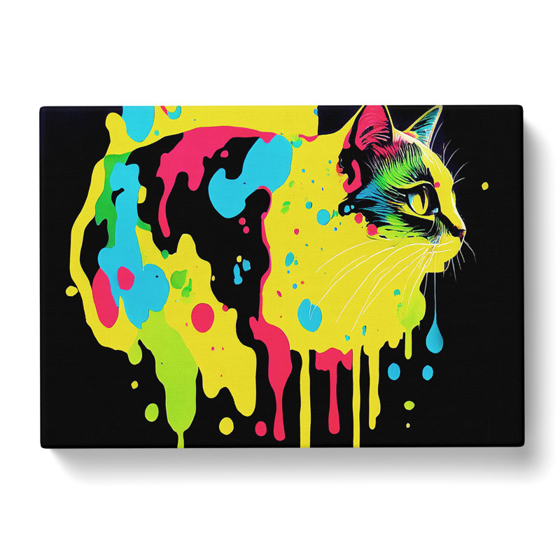 Dripping Paint Cat - Wrapped Canvas, 35cm H x 50cm W x 3cm D