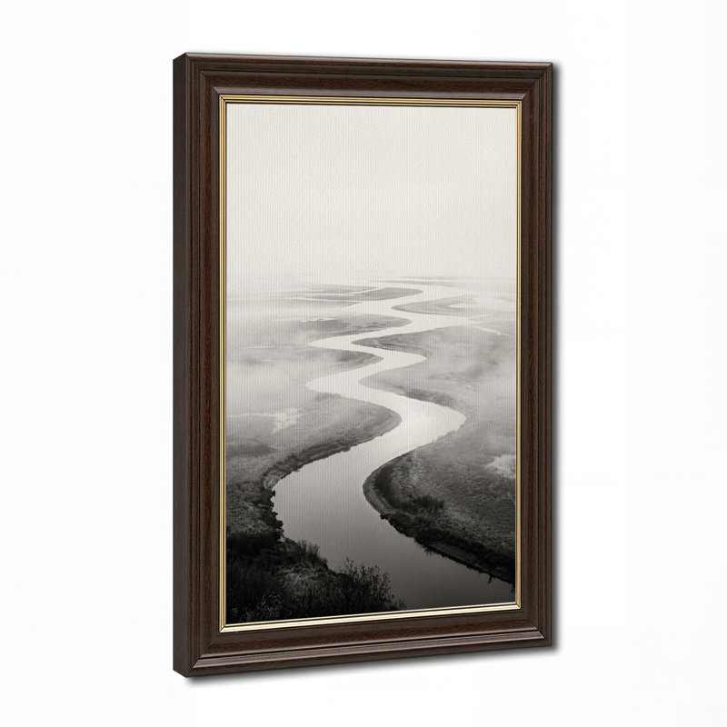 Art mural sur toile «Misty Winding River» en noir et blanc, H 24 po x l 16 po