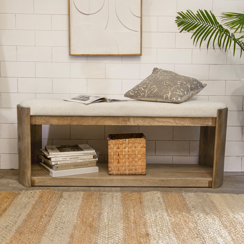 Banc de rangement en bois massif Noah, Chêne