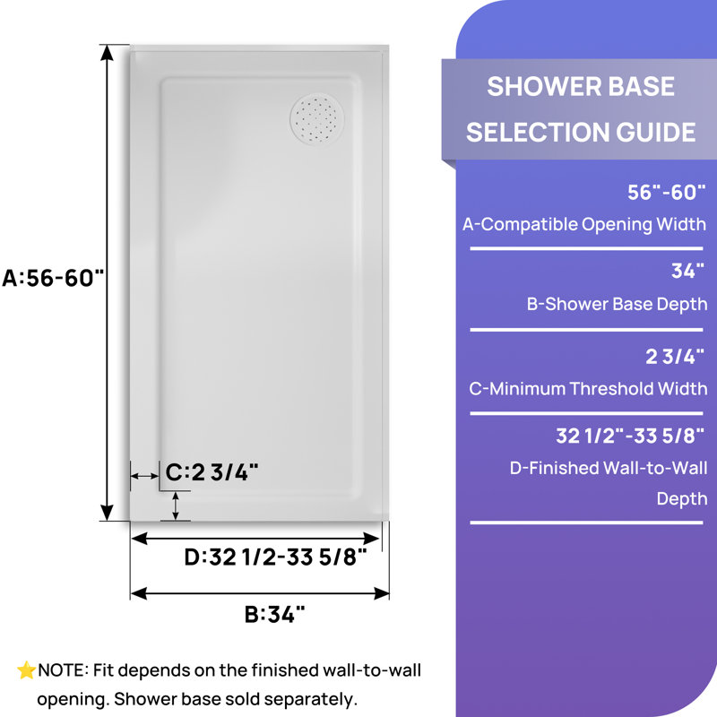 56–60" W x 34" D x 72" H Frameless Sliding Corner Shower Enclosure with 8mm Tempered Glass, Brushed Nickel