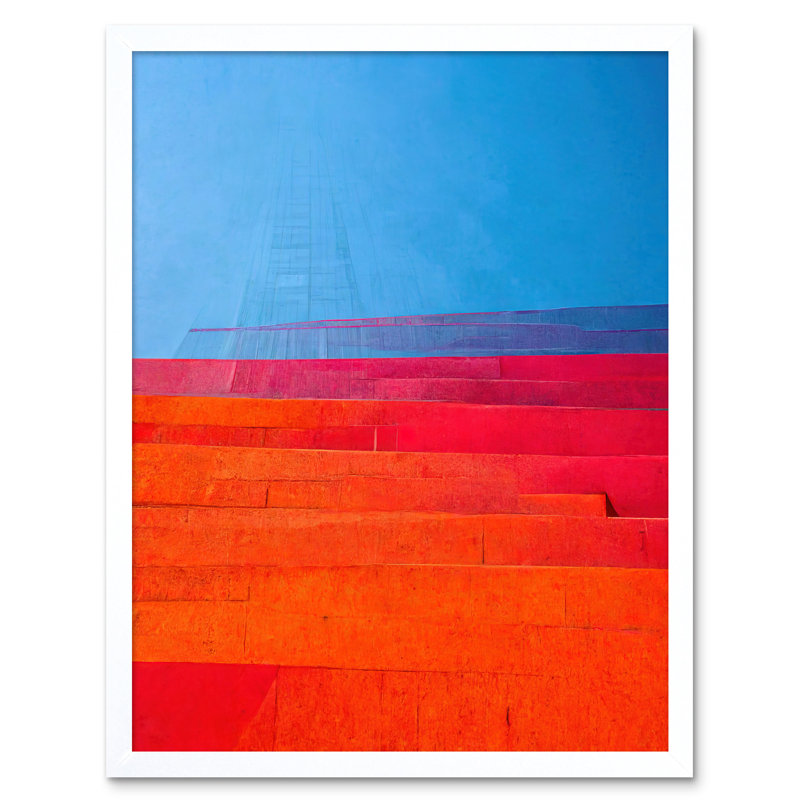 Abstract Minimalist Steps Painting Artwork - Print, 43cm H x 33cm W x 2cm D, White Framed Paper