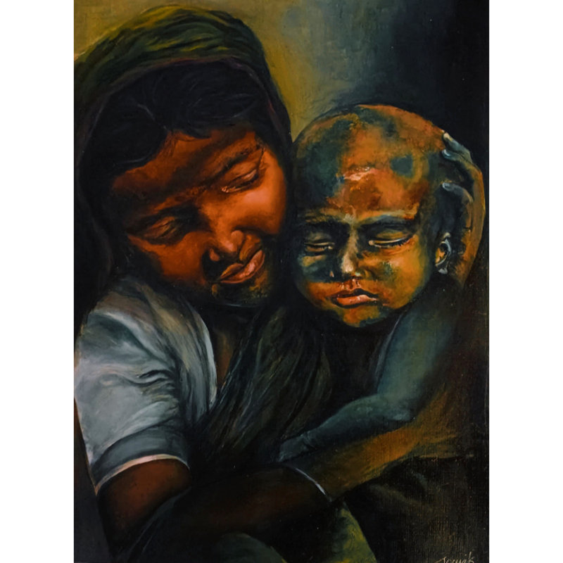 Peinture de la mère et de l'enfant | Huile sur toile | Art par Souvik Hazra