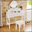 Coiffeuse compacte avec miroir réversible, coiffeuse avec tabouret, coiffeuse compacte pour petits espaces