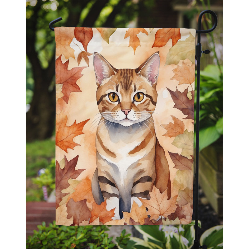 Chat en feuilles d'automne drapeau de jardin, German Rex