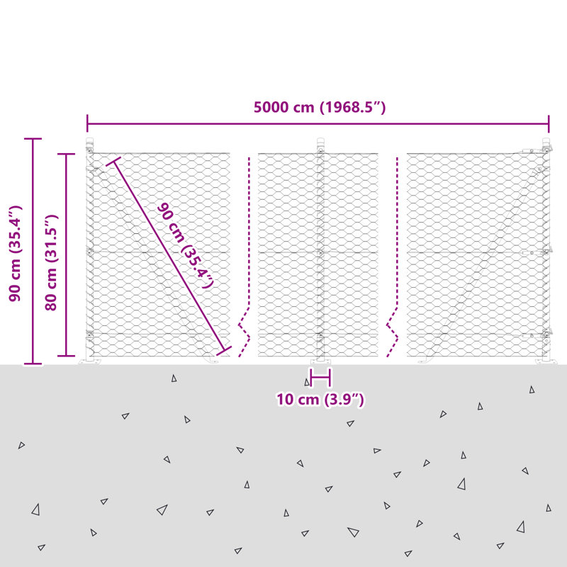 Vidaxl Hexagon Fence Steel, Grey, 80cm H x 5000cm W