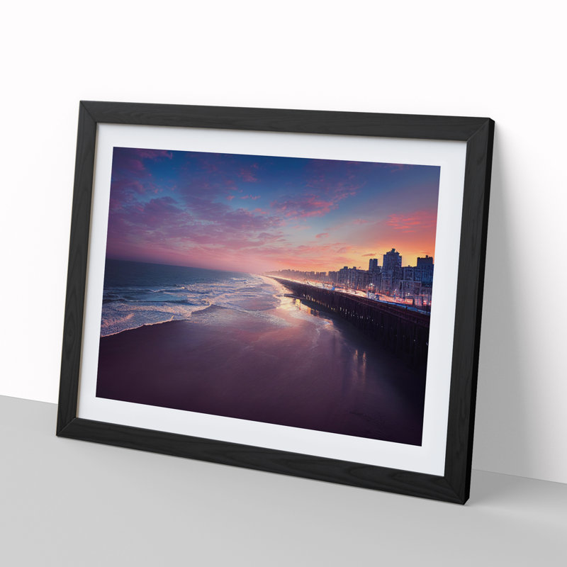 Beach Pier - Single Picture Frame Painting, 46cm H x 64cm W x 2cm D, Black