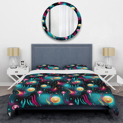 Ensemble de housse de couette rose et bleu Retro Waves III