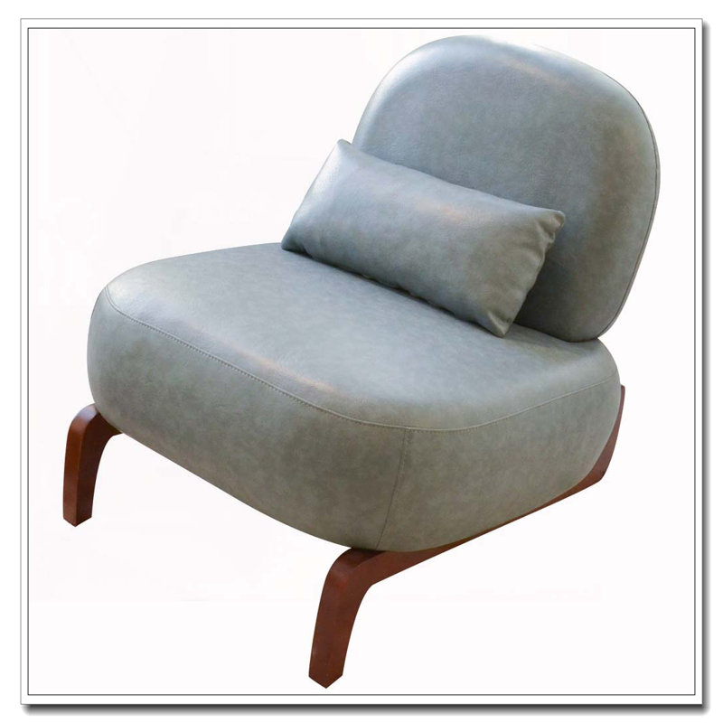Mignon fauteuil d'appoint avec pieds en bois massif, Simili cuir, Bleu