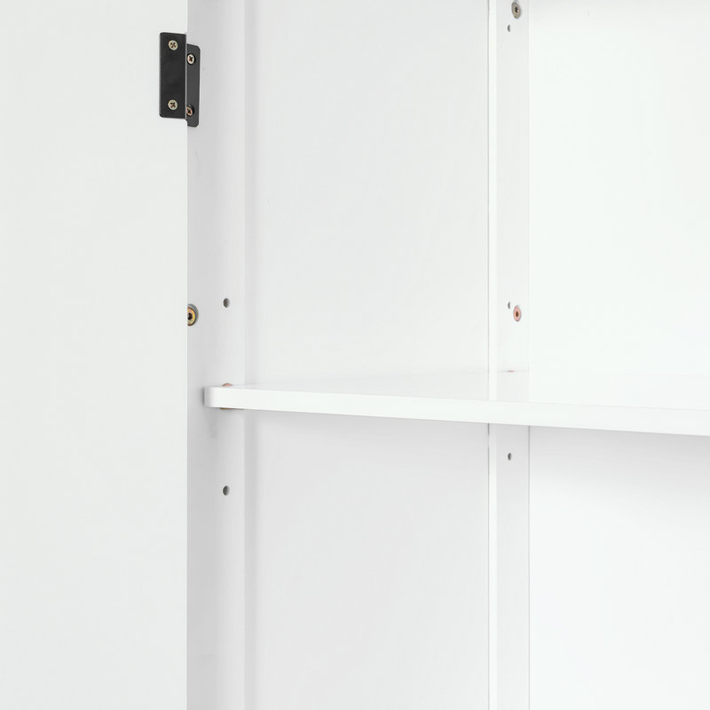Lit escamotable simple en bois avec meuble télé, 2 tiroirs, tablettes et armoires, Blanc