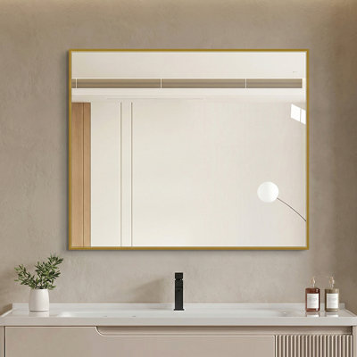 36" x 30" Gold Framed Rectangular Bathroom Vanity Mirror, Explosion-Proof Clear Tempered Glass, Wall Mounted Modern Decorative Makeup Mirror
