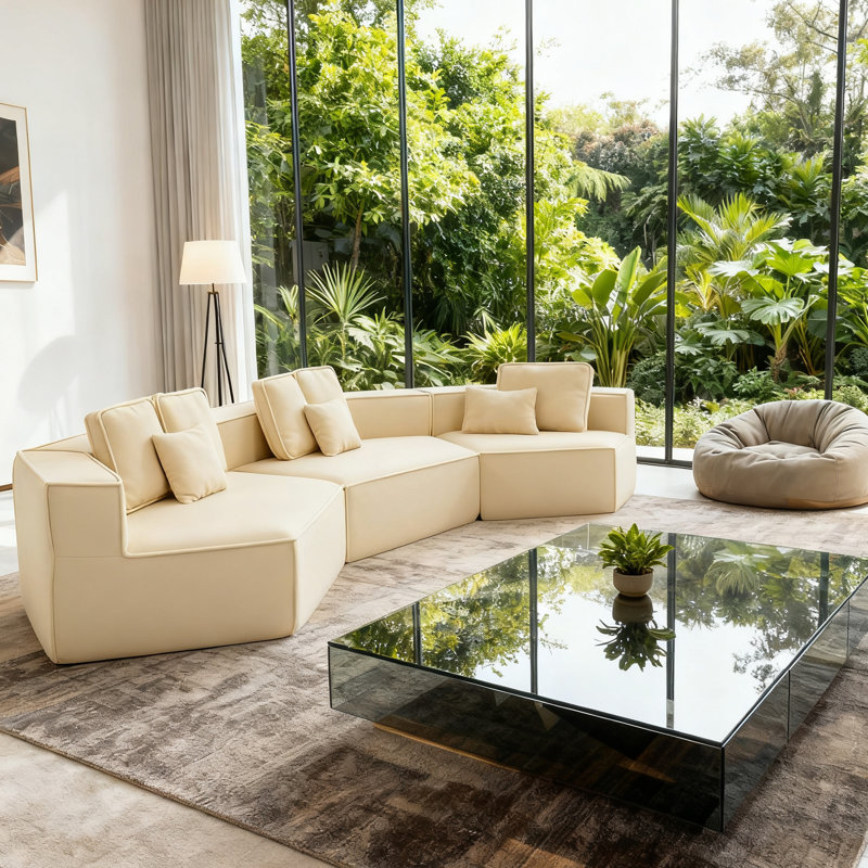 Ensemble de canapé modulaire à compression de 170,9 po de largeur, 3 pièces, capacité de 1500 lb - molleton pelucheux, assemblage nul requis