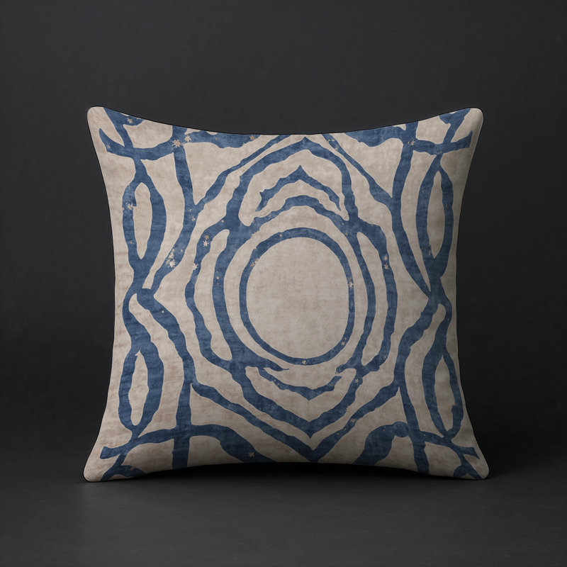 Coussin décoratif intérieur / extérieur gris Modern Modern, Carré 20 po, Beige / bleu abstrait