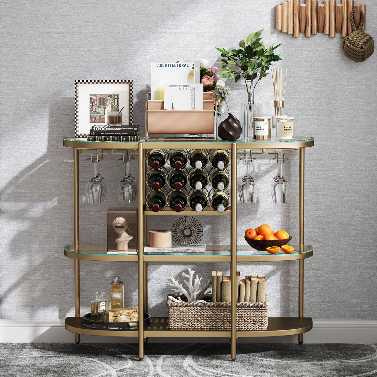 Willa Arlo™ Interiors Itasca Metal Wine Bar Stand with 4-Tier Storage ...