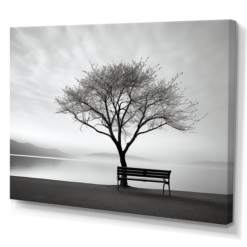 «Black and White Lakeside Nature Serenity», reproduction sur toile, Toile tendue, H 24 po x l 32 po