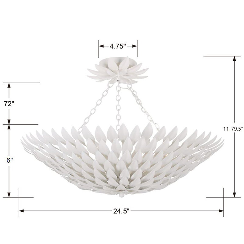 Broche 6 Light Semi Flush Mount, 6'H x 24.5"W 24.5"D, Matte White, 6 Lights