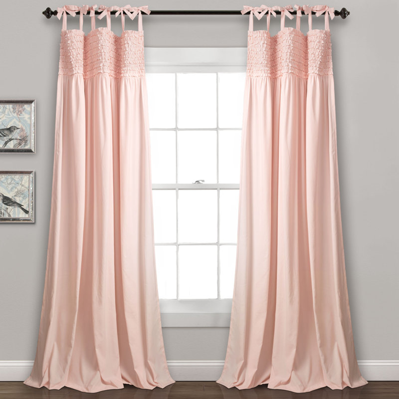 Lydia Ruffle Semi Sheer Curtain Pair, 40" W x 95" L, Blush