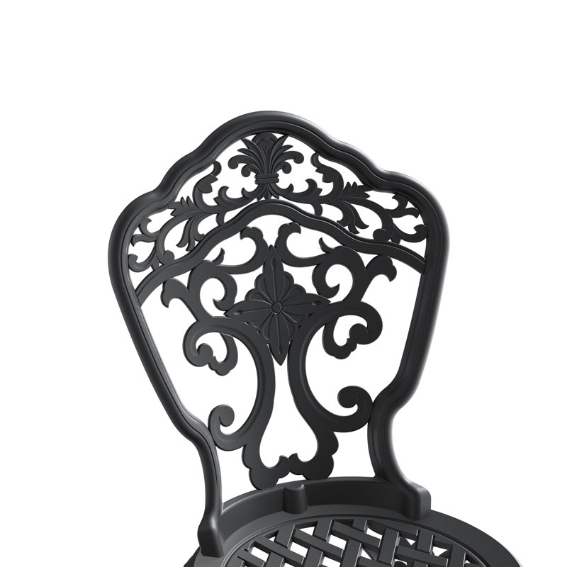 All-Weather 5 Cast Aluminum Dining Suite, Black Frame, Delicate Carving Motifs, Superior Resistance To Weather & Corrosion, Ergonomic Seating Feature, Slip Pad, Easy Assembly Mode Array, Graceful