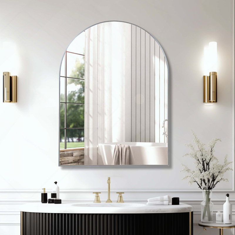 Miroir de salle de bain arqué, Argent, 36 po x 30 po