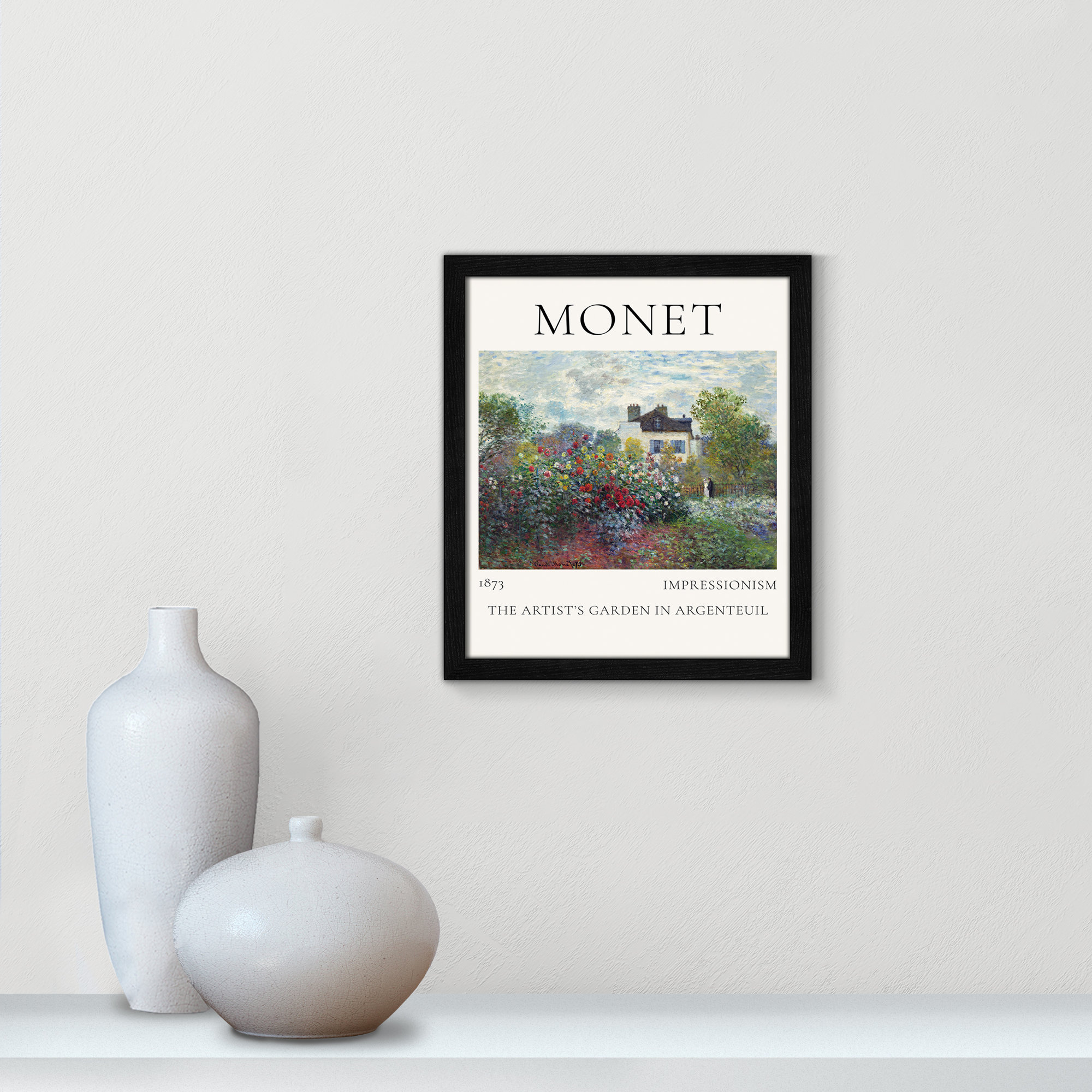Artists Garden in Argenteuil Print by Claude Monet, No, Black Single Picture Frame, 15" H x 13" W x 0.75" D