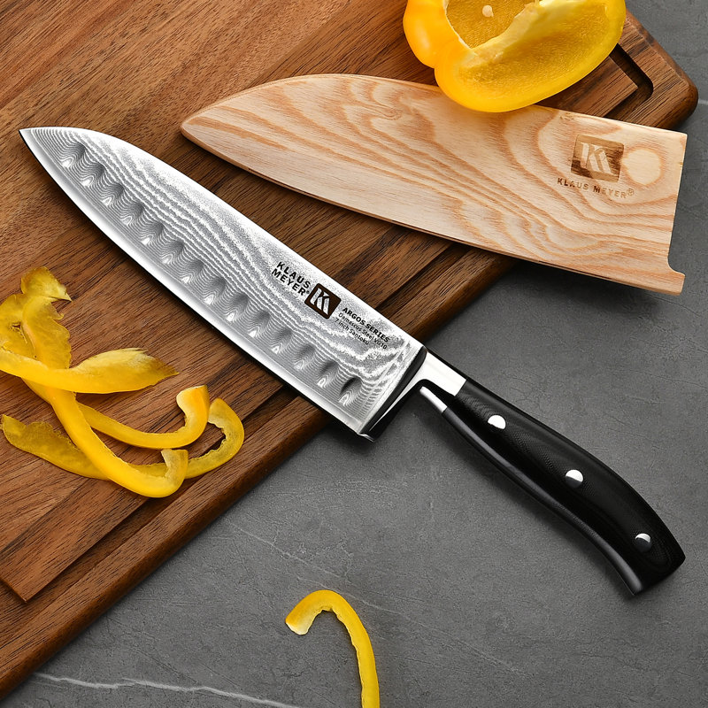 Couteau Santoku de 7 po Klaus Meyer Argos (avec gaine en bois)